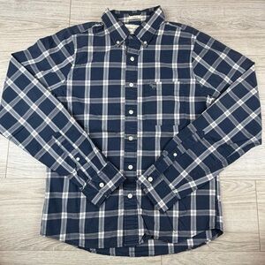 Vintage 90s Y2K Abercrombie & Fitch Navy Scotch Plaid Muscle Fit Button Down L